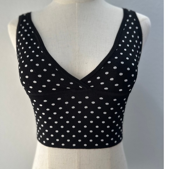 Zara Tops - Zara Crop Top Women S Black Polka Dot Knit V-Neck Retro Pinup Chic